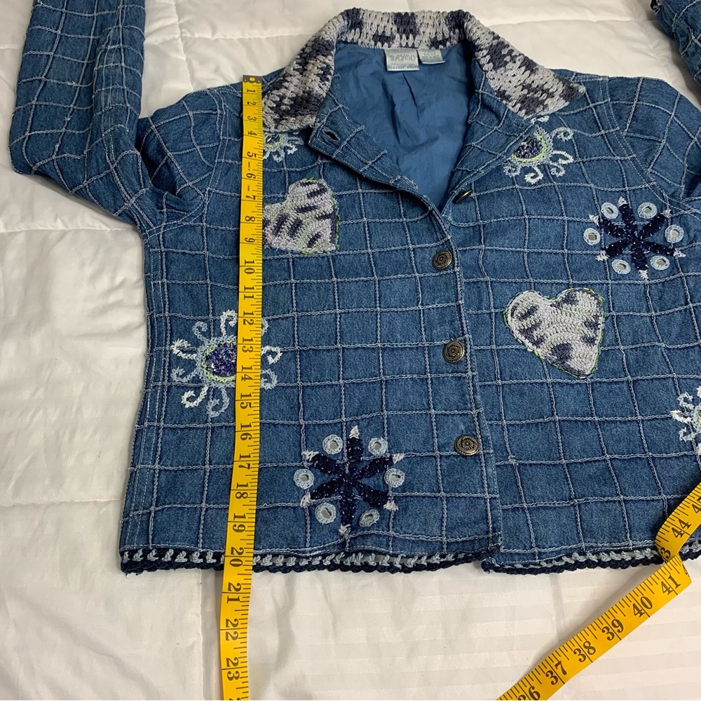 Blue Bayou Patchwork Embroidered Crochet Beaded Boho Denm jacket Women Size US S - Picture 15 of 16